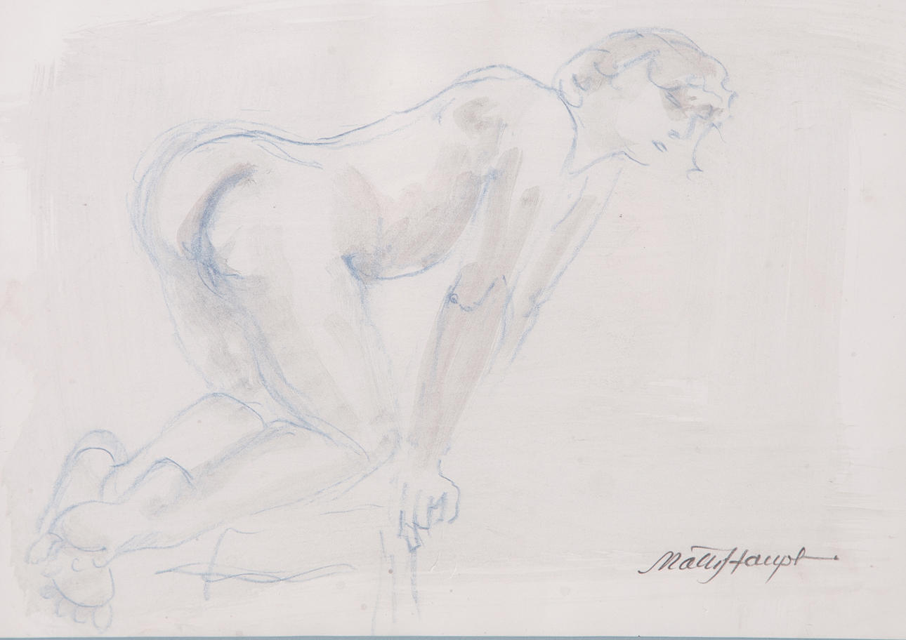 MATTI HAUPT. Kvinnostudie, teckning, signerad.