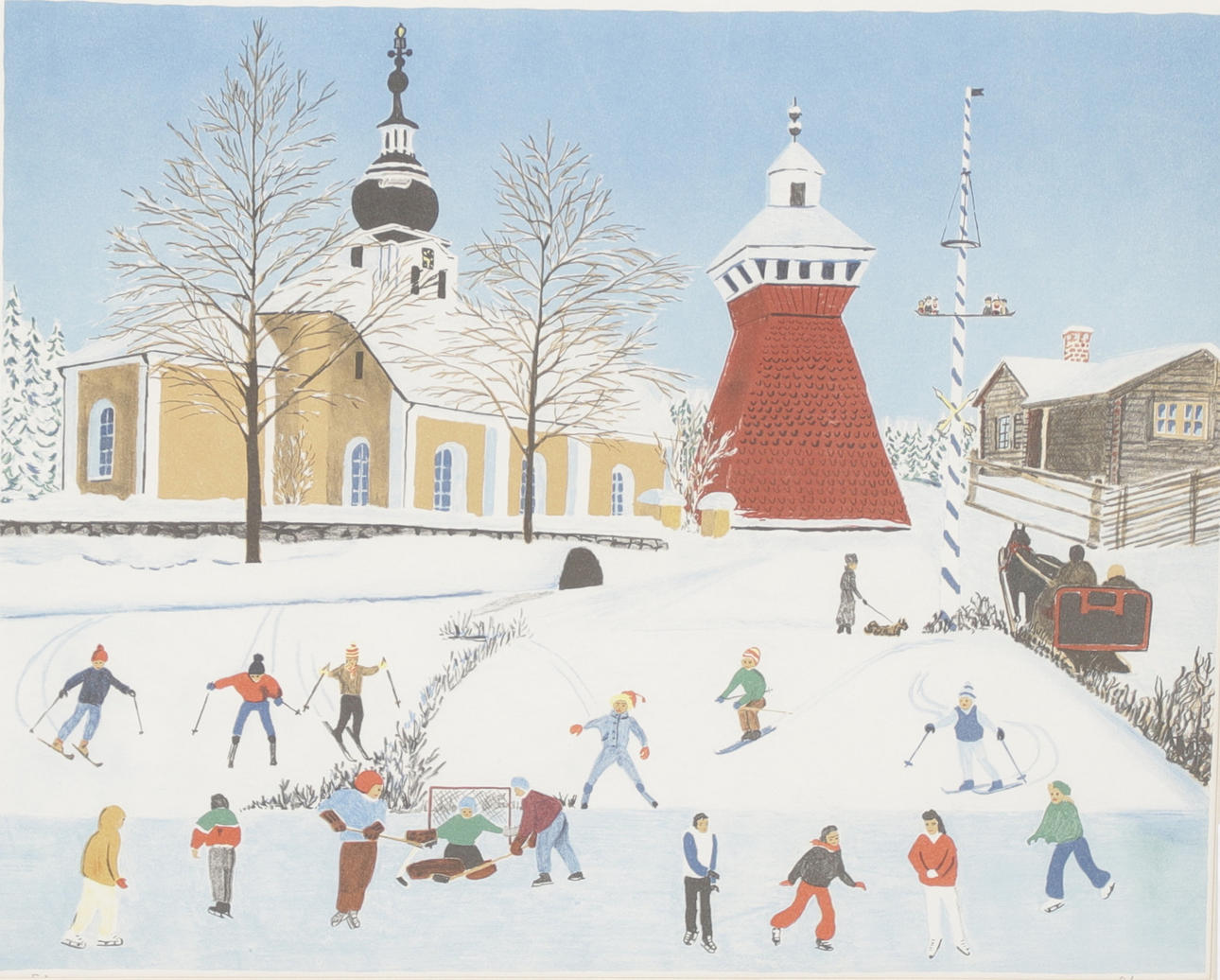 ULF S NILSSON. At the skating rink, color lithograph, signed, EA. Art ...