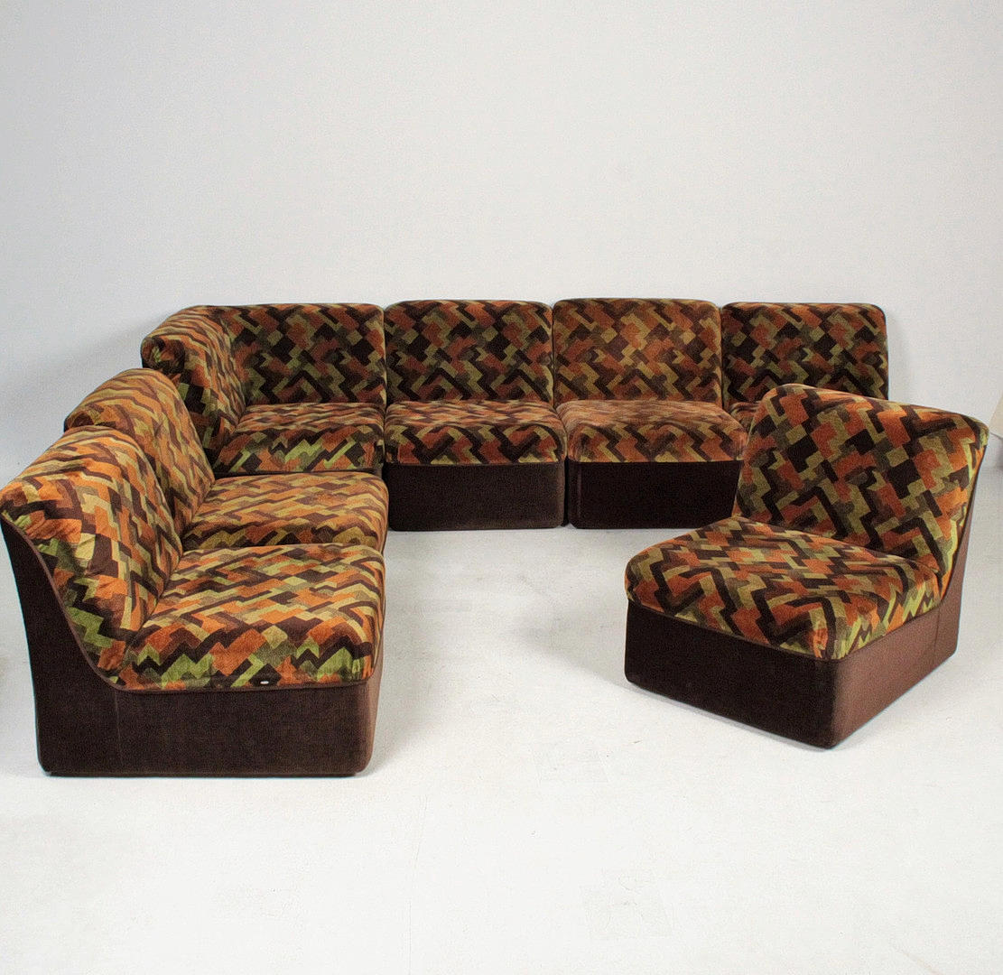 Vintage modular sofa with geometric pattern, 1960s.