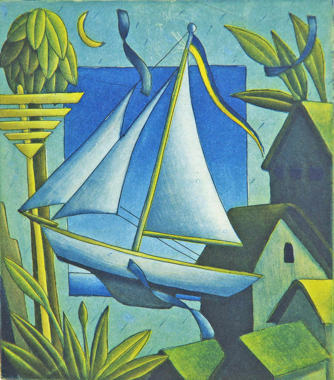 BO CRONQVIST. Segelbåt, etsning, signerad.