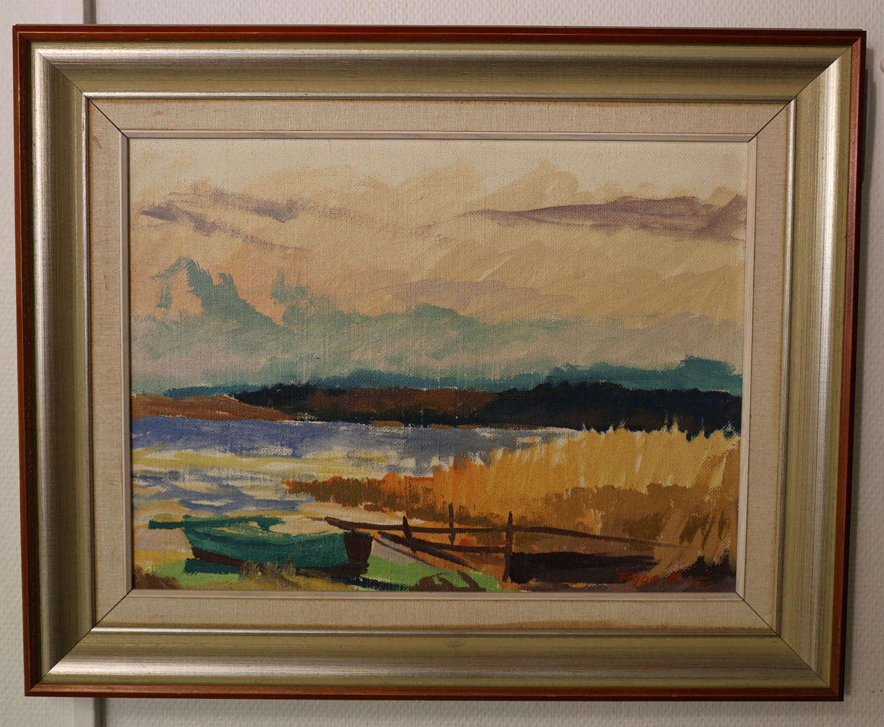 FIGGE HOLMGREN. Olja på pannå, "Afton-Krankesjön", signerad Figge H, daterad -45.