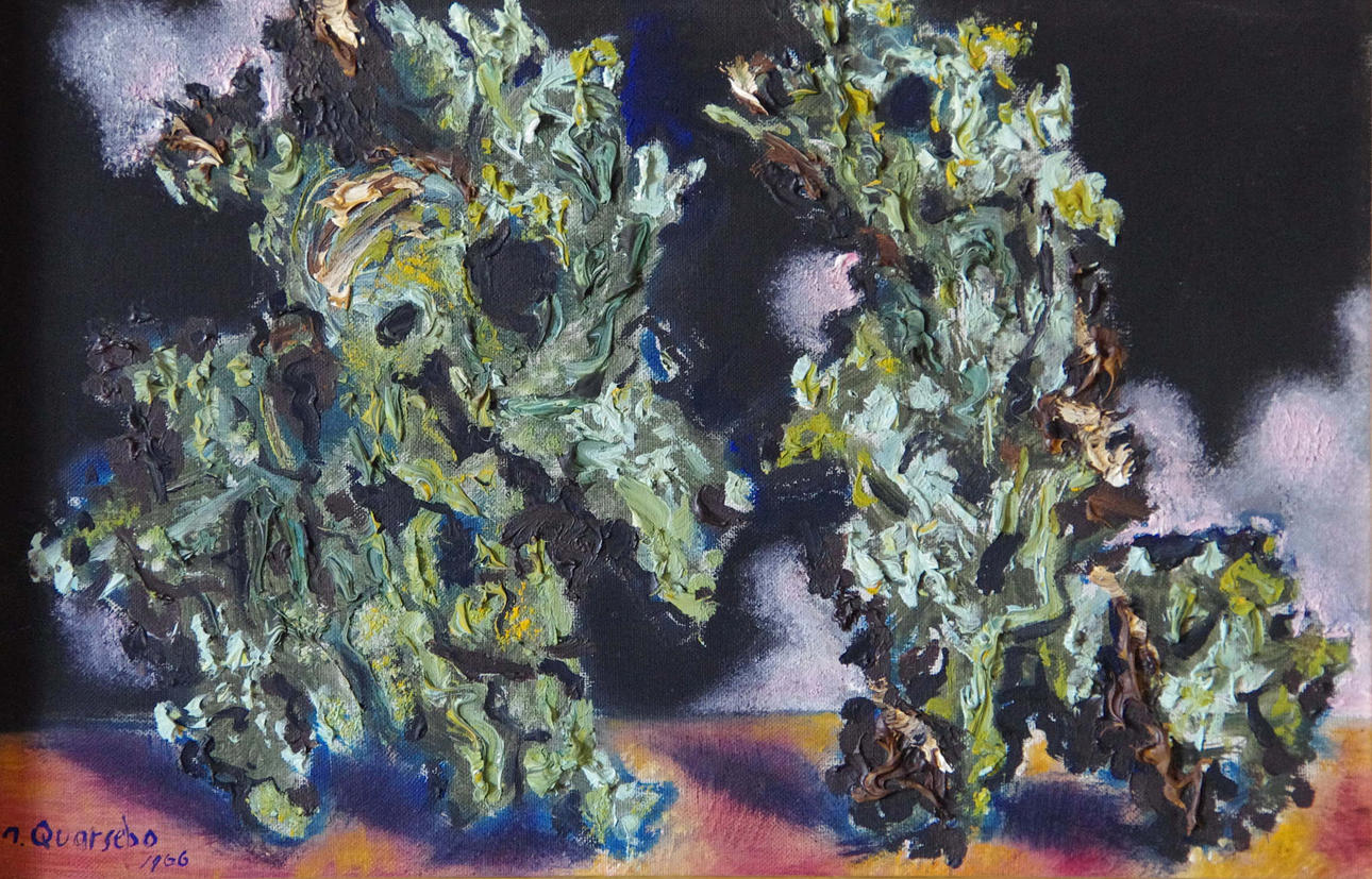 MIKAEL QVARSEBO. Komposition, olja på duk, signerad M. Qvarsebo 1966.