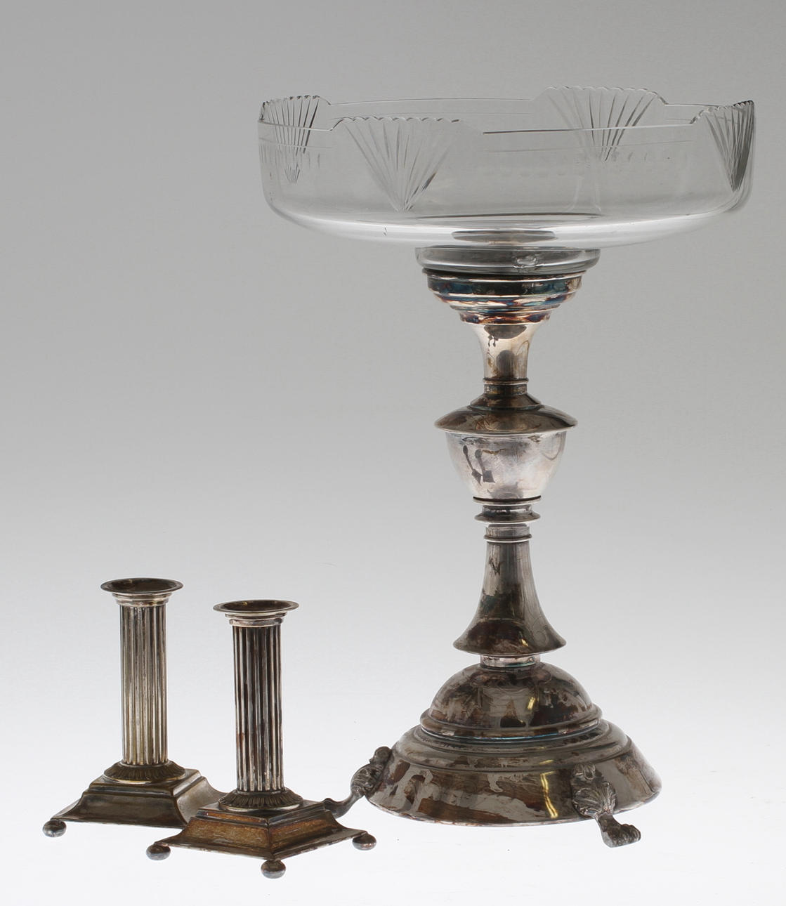 SKÅL med fot, LJUSSTAKAR, nysilver.