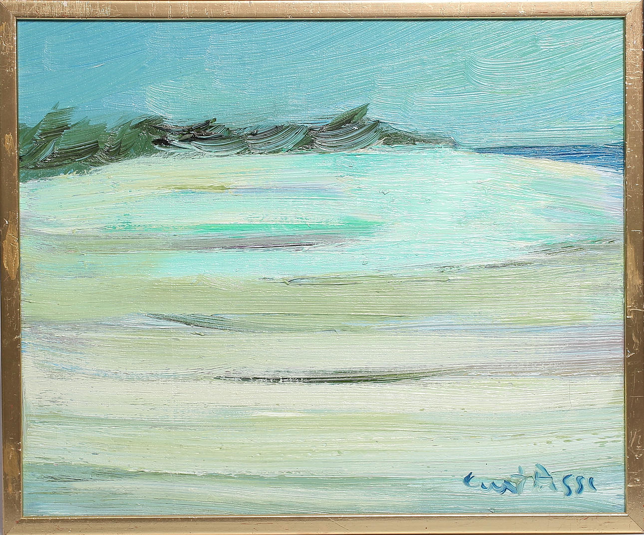 CURT AGGE. "Strandparti Ängelsbäck", olja på duk, signerad.