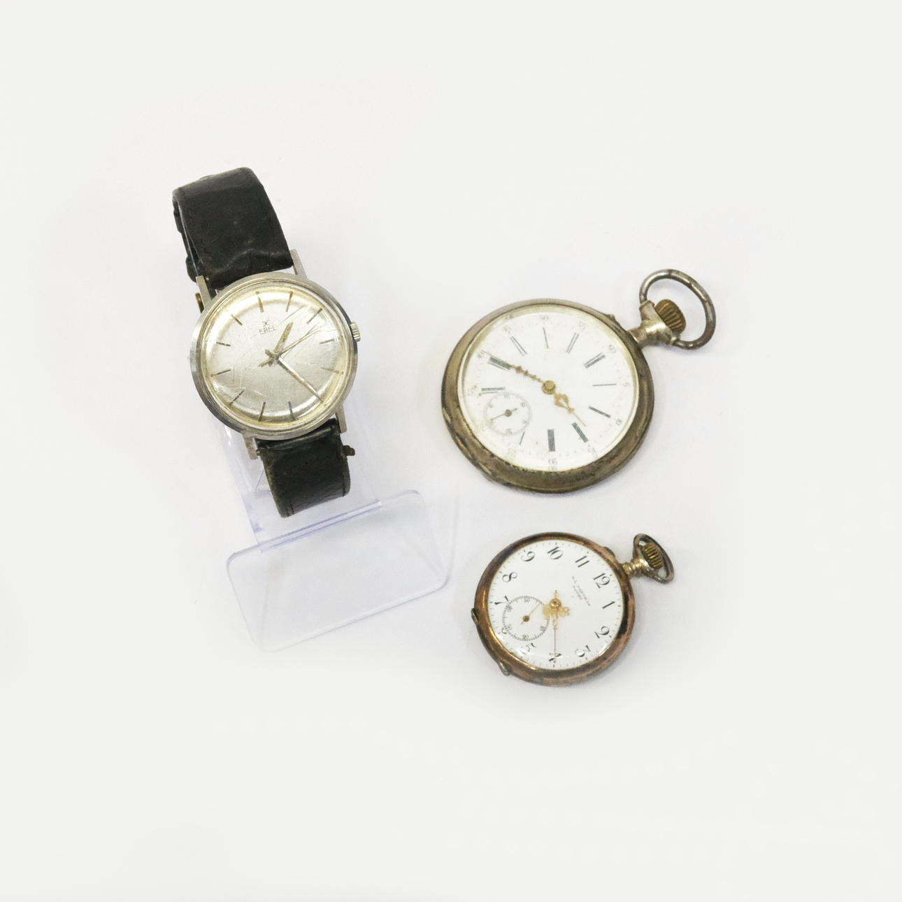TWO POCKET WATCHES AND EBEL, MEN'S BRACELET.