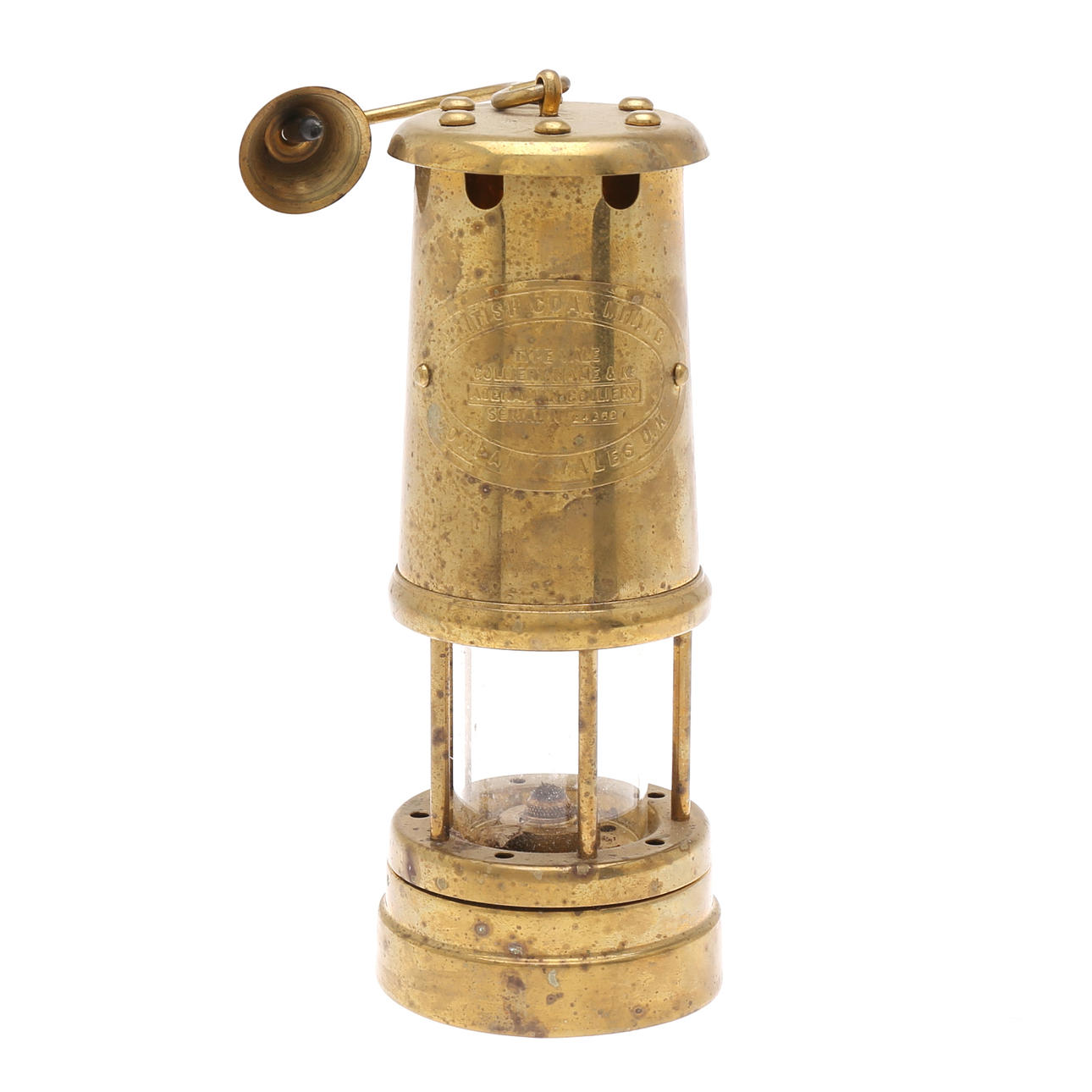 MINING LANTERN, brass, British Coal Mining Company, Wales.