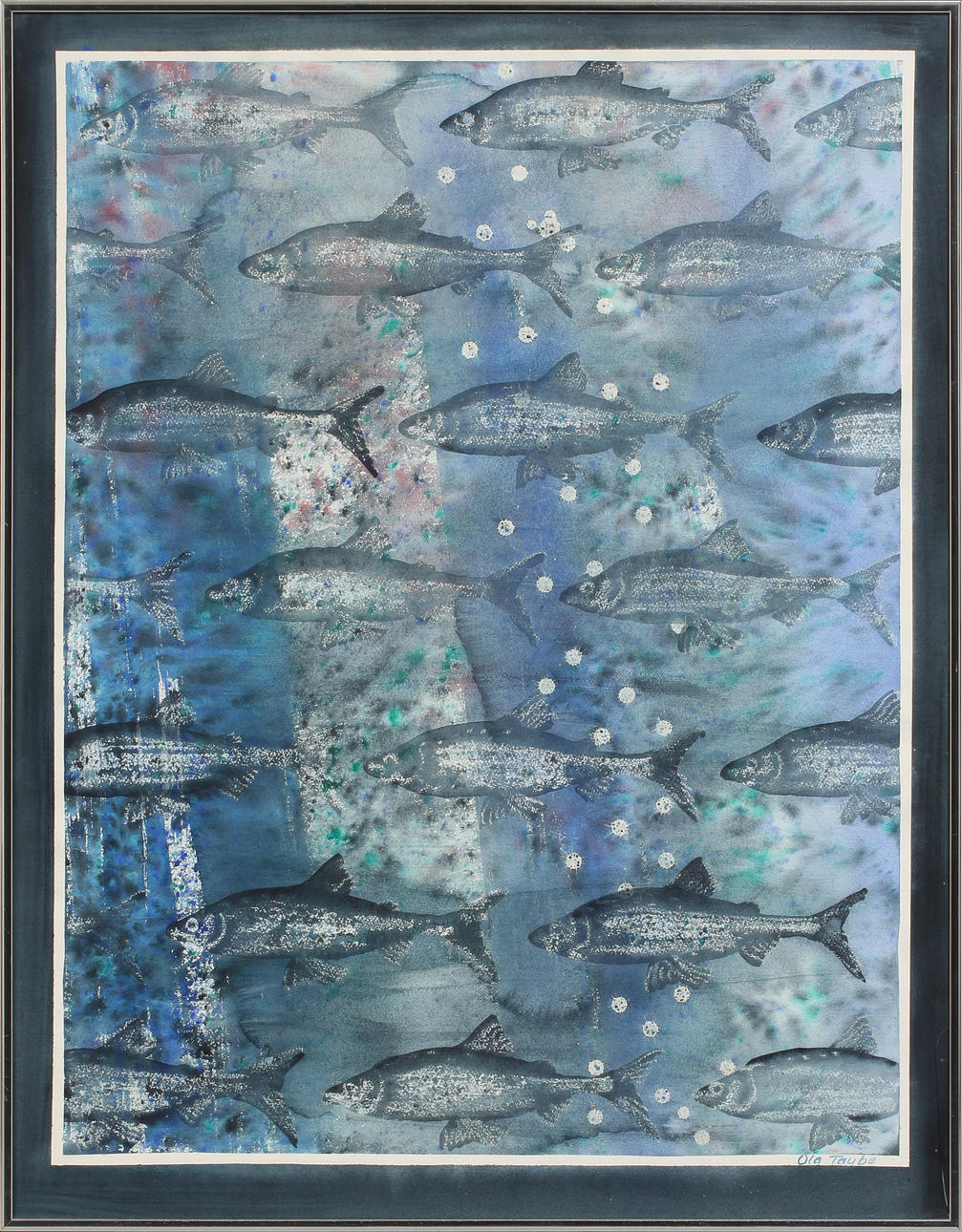 OLA TAUBE. Fiskar, akvarell, signerad.