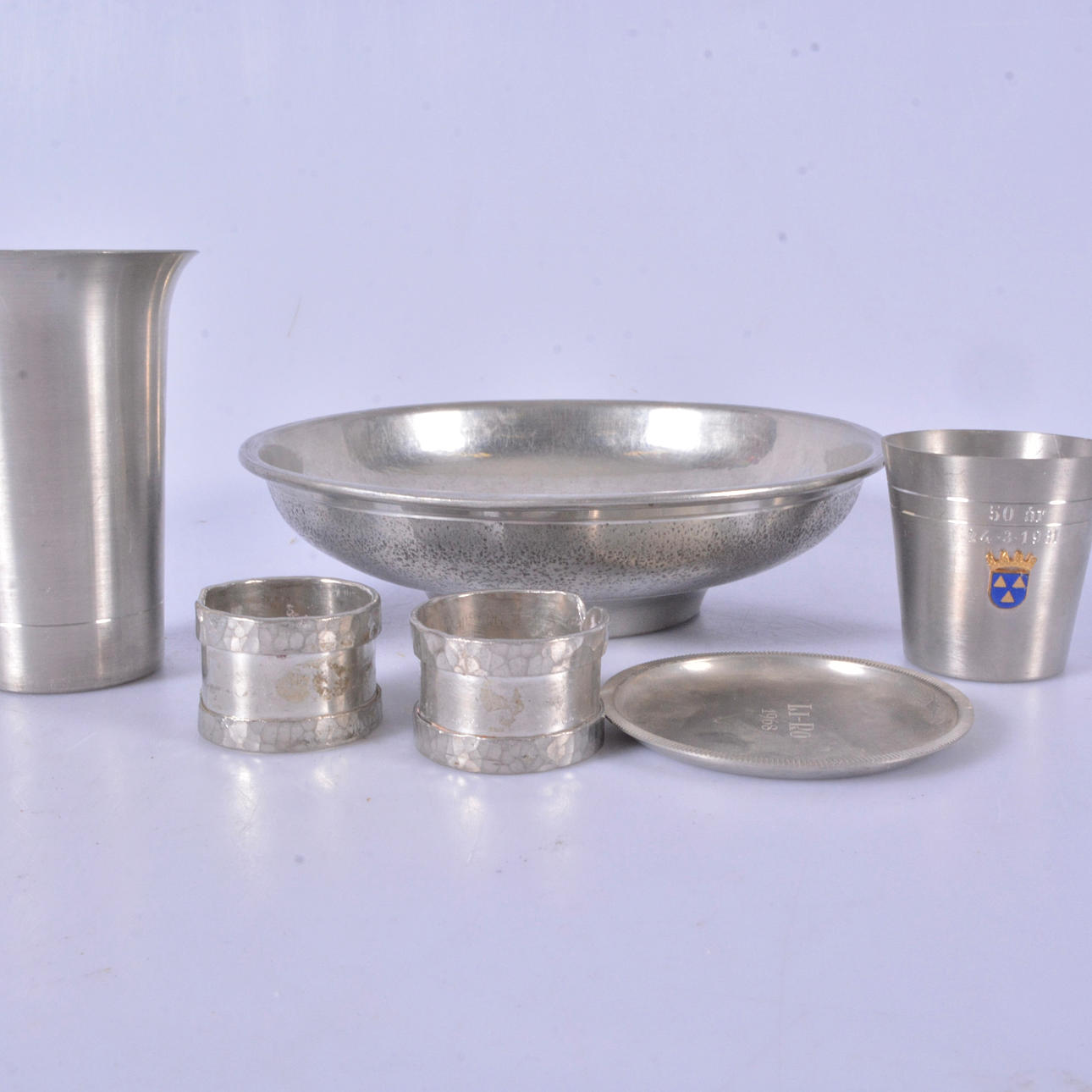 PEWTER OBJECTS, 6 parts, 1900s.