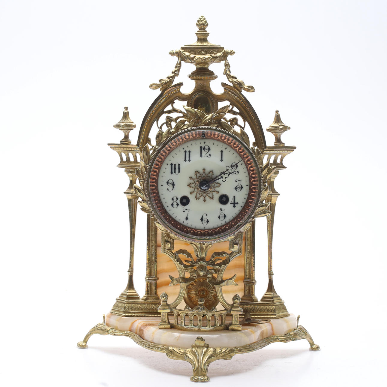 TABLE CLOCK, yellow metal and alabaster, 20th century. Clocks & Watches ...