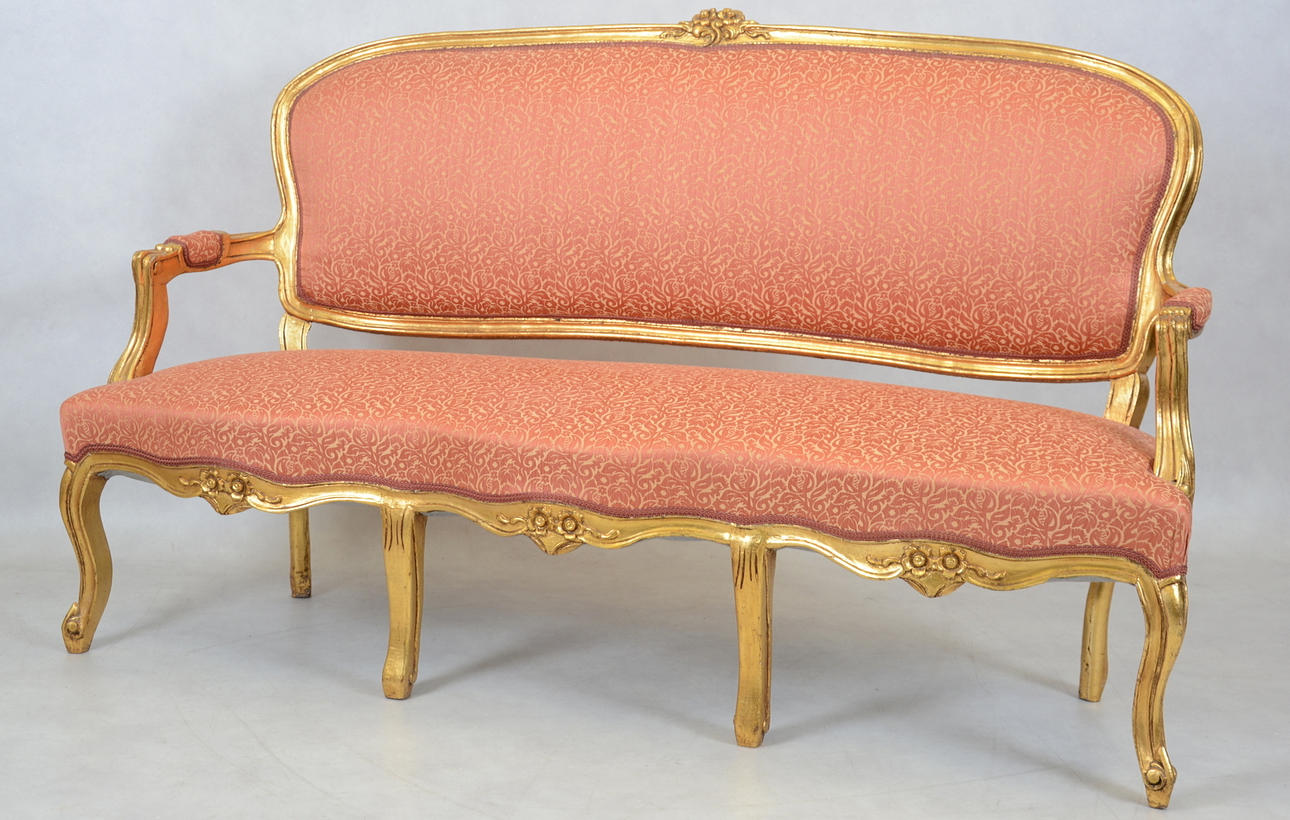 SOFFA, skuret och förgyllt trä, rokokostil, sekelskiftet 1900.