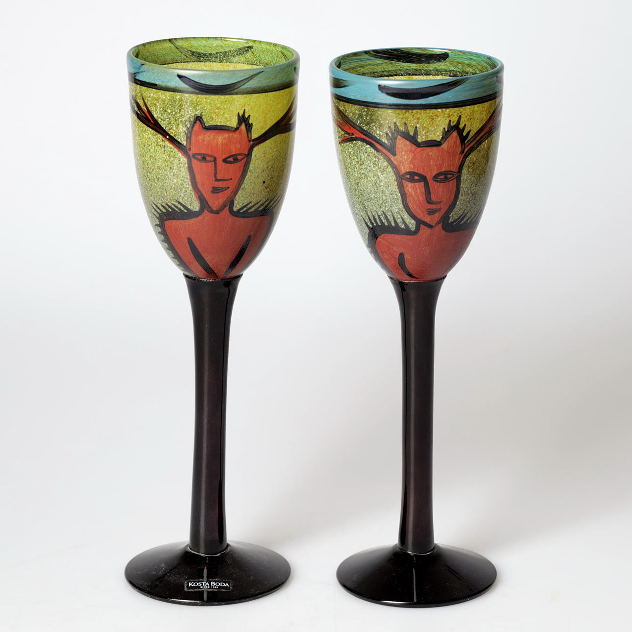 ULRICA HYDMAN-VALLIEN. GLASS, 1 pair, hand painted, Kosta Boda 