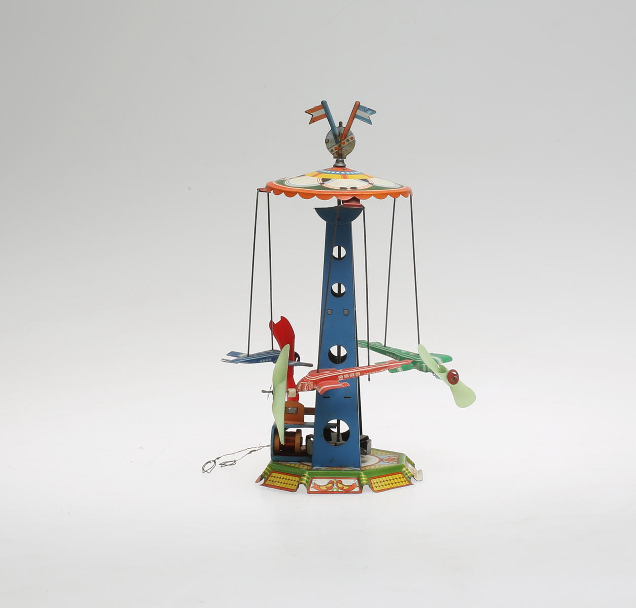 PLÅTLEKSAK, Flygplanskarusell, litograferad plåt, Tyskland, 1930-tal.