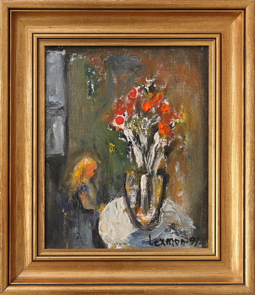 ÅKE LEXMON. Olja på duk, "Flicka o blommor", signerad och daterad -91.