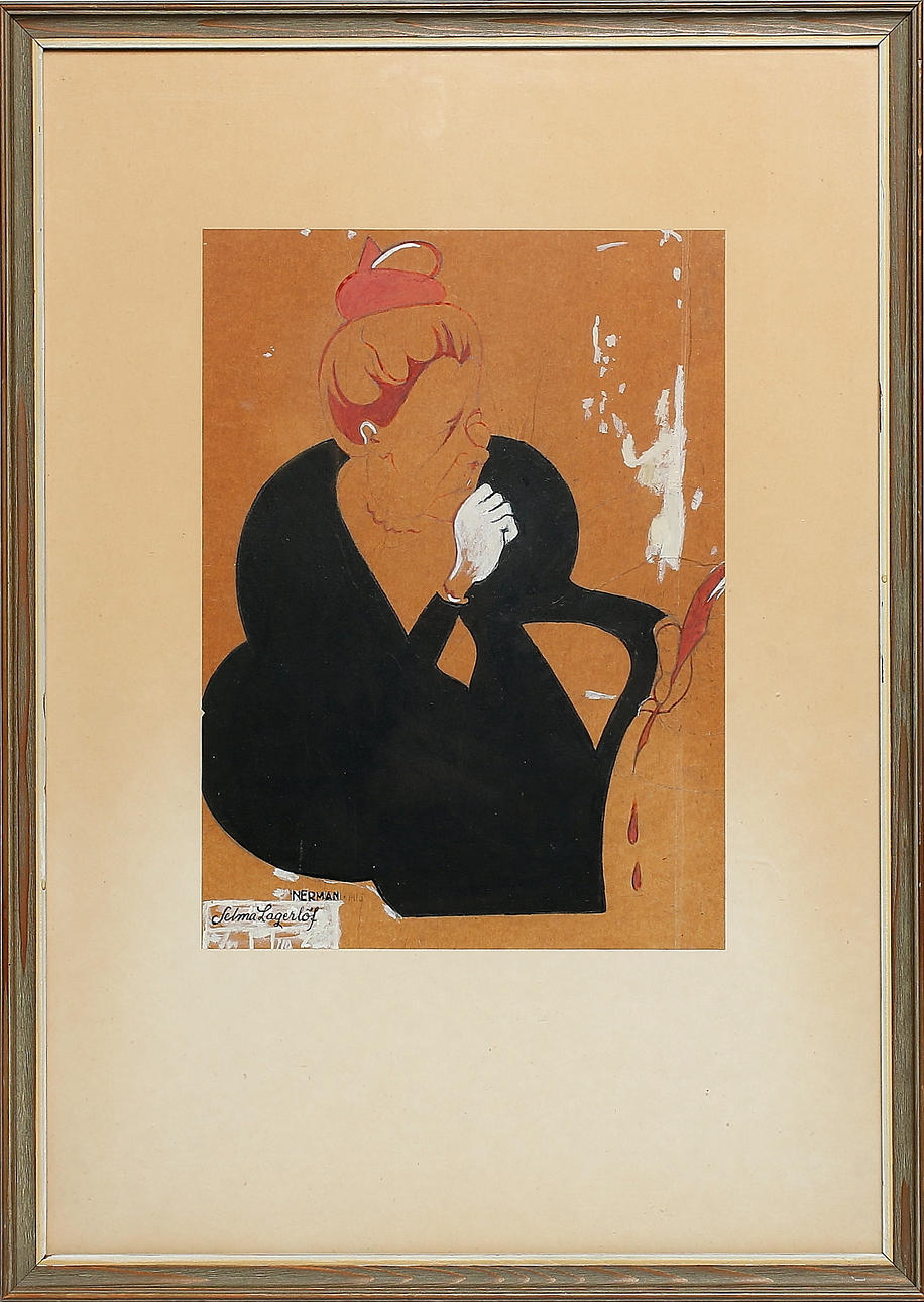 EINAR NERMAN. Selma Lagerlöf, blandteknik, signerad.