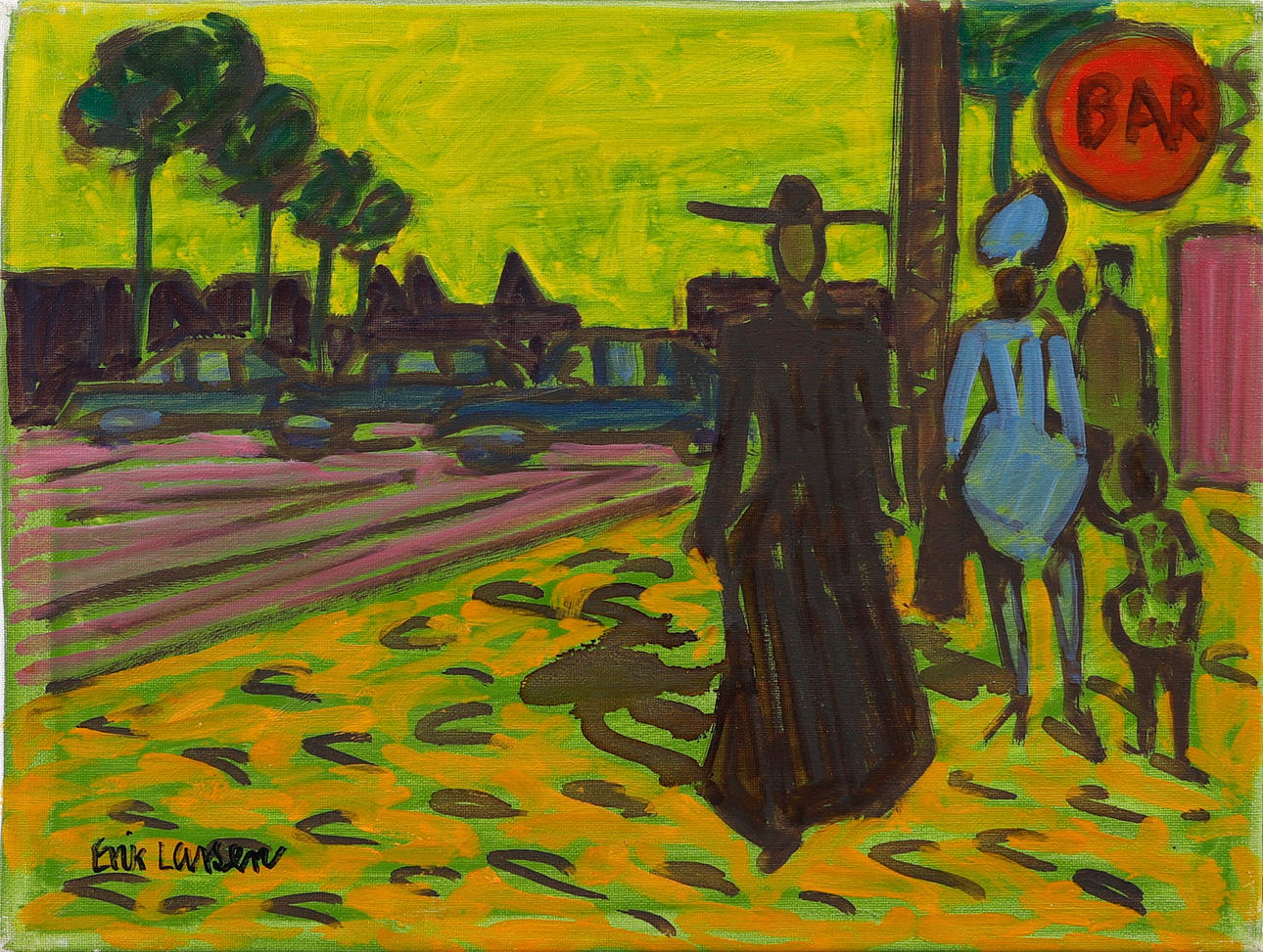 ERIK LARSEN. bargata, akryl på lærred, sign.
