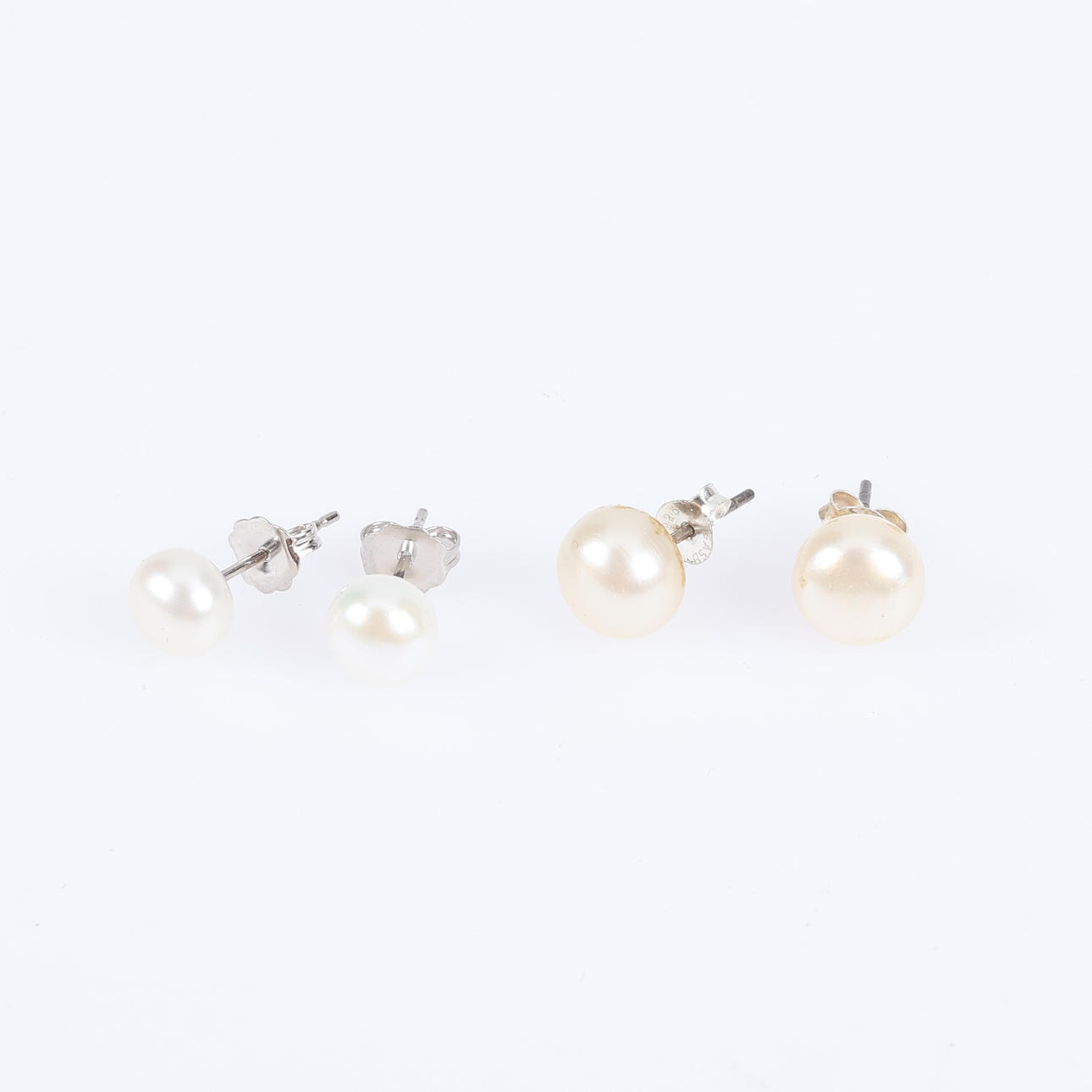 ØRERINGE, 2 par, Sterling sølv, Perler.