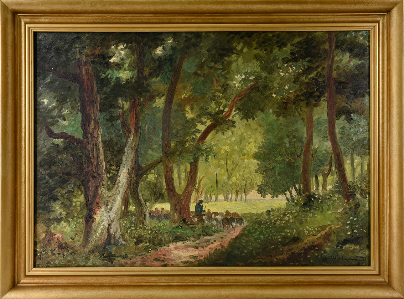 PAUL ERNST HILDEBRANDT. ”Shepherd in the Forest”, olja på duk, signerad Paul Hildebrandt 1957.