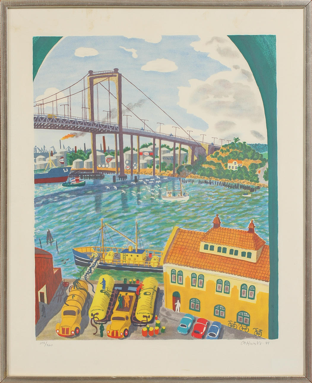 MONA HUSS WALIN. Älvsborgsbron, färglitografi, signerad och numrerad 128/460.