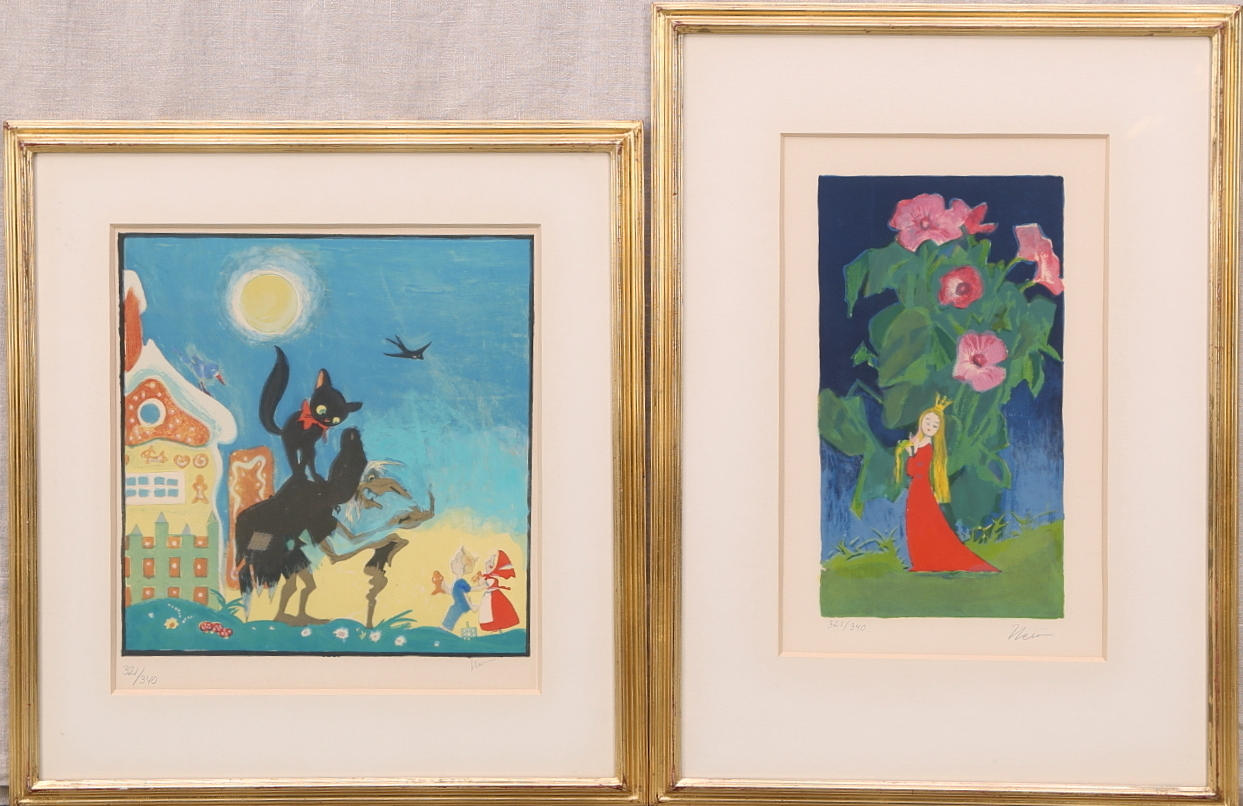 EINAR NERMAN. Färglitografi 2 st, Sagofigurer, signerade, numrerade 321/340.