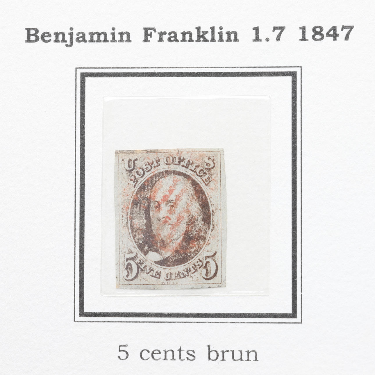 STAMP, Benjamin Franklin, 5 cent brun, USA.