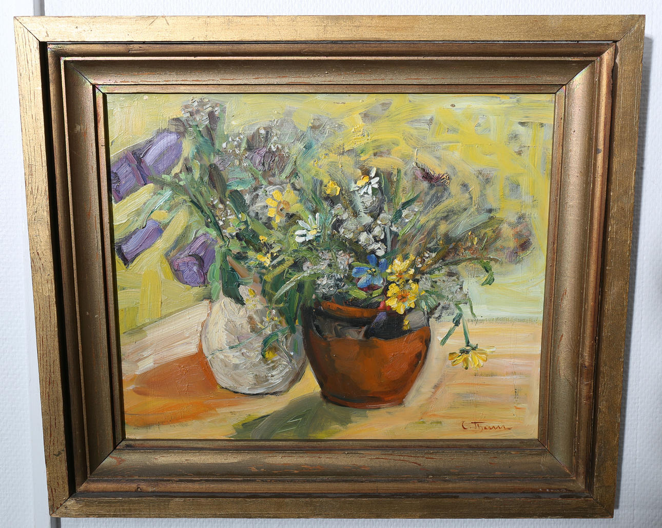 CARIN THAM. Olja på pannå, Stilleben, signerad C Tham.