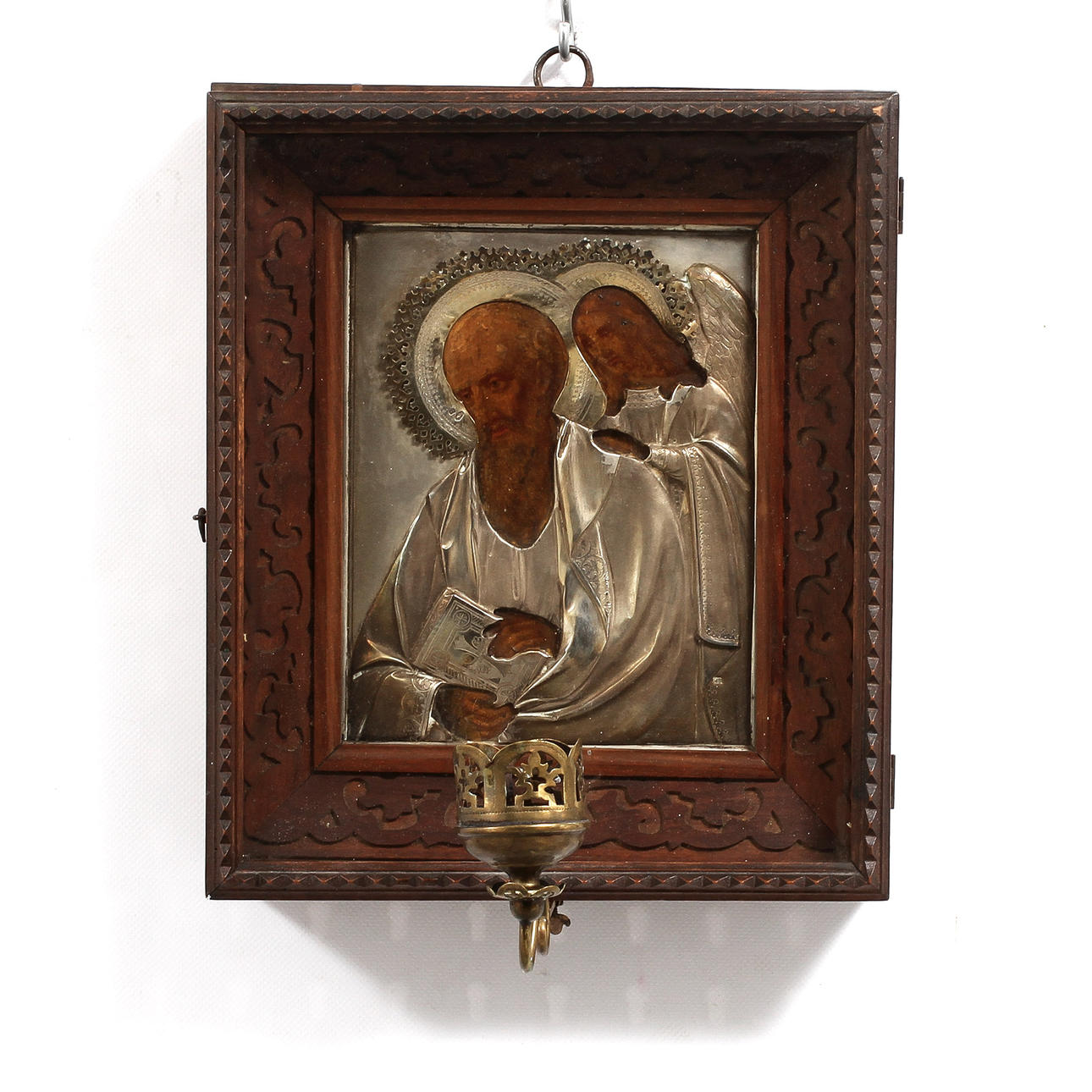 IKON, i trälåda, tidigt 1900-tal. Ryska silverstämplar samt ej identifierade mästarstämplar.