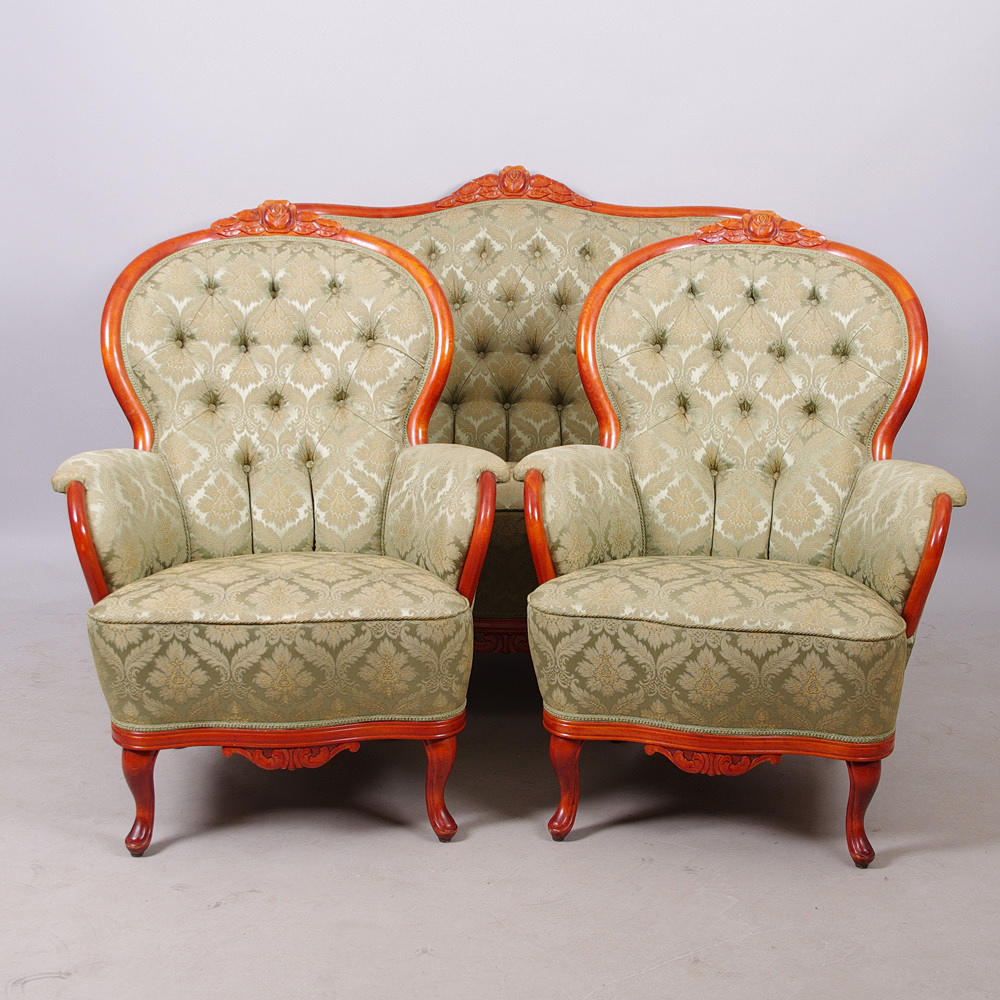 SALONGSGRUPP, mahogny, rokokostil, 1900-tal.