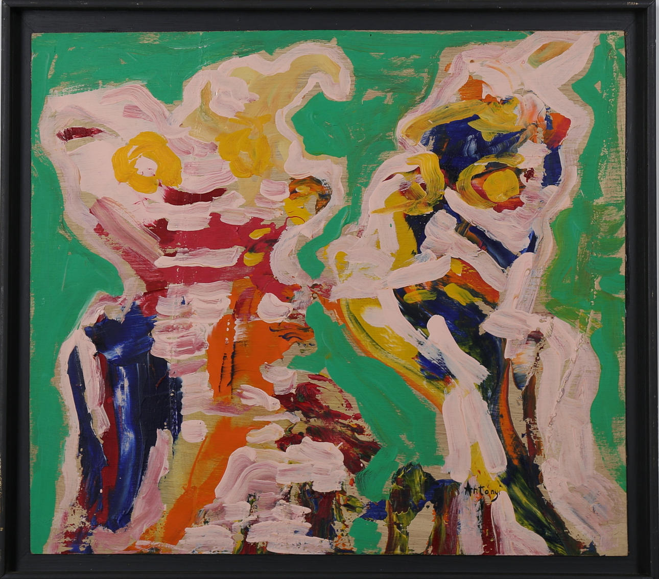 IMRE ANTONYI. Olja på pannå, komposition i rosa, signerad Antónyi.