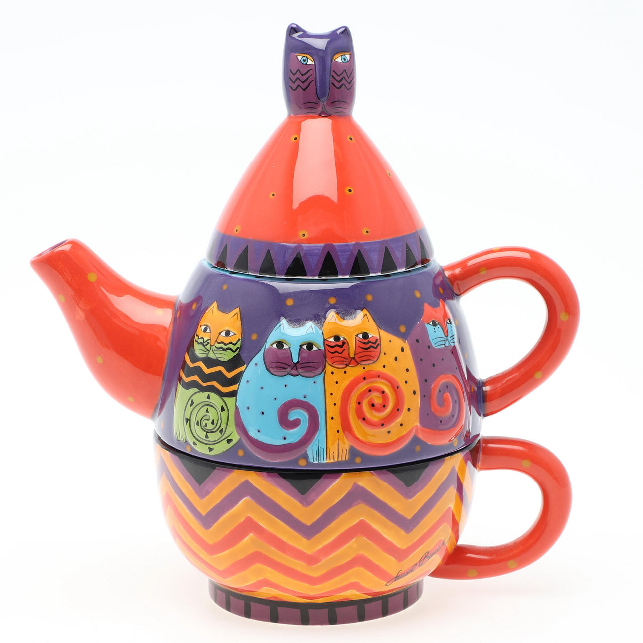 LAUREL BURCH. teapot with cup, porcelain, Ganz.