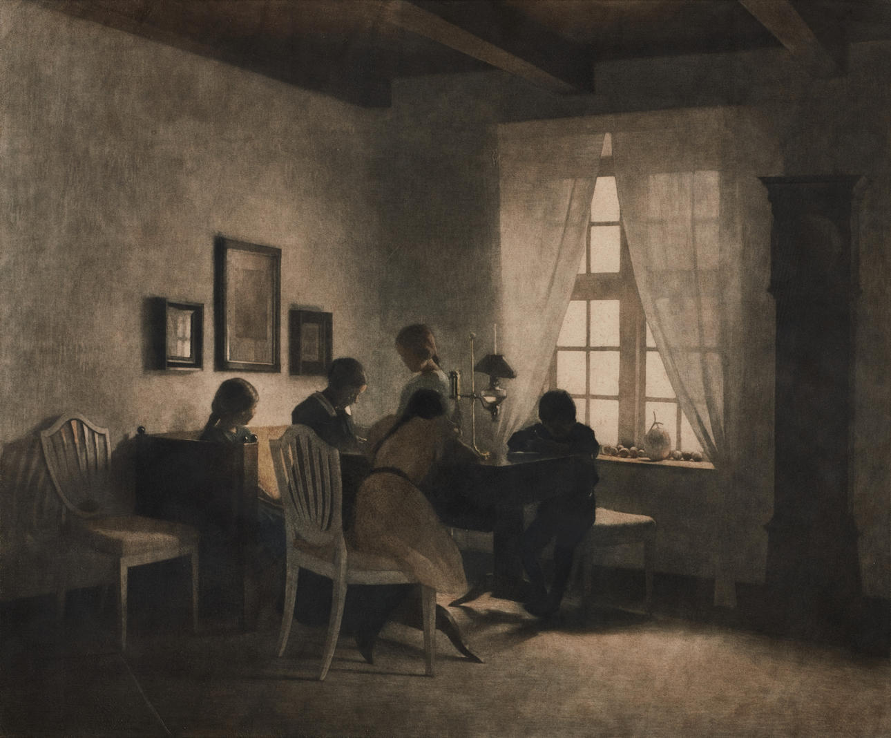 PETER ILSTED. "A Rainy Day", mezzotint, signed Peter Ilsted.