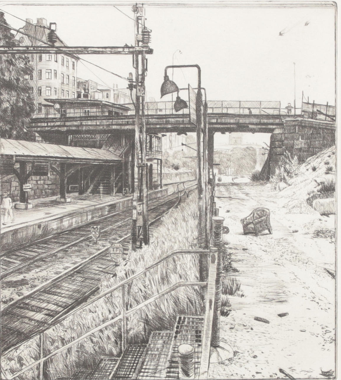 HASSE LINDROTH. "South Station", etching, marked EA, signed.