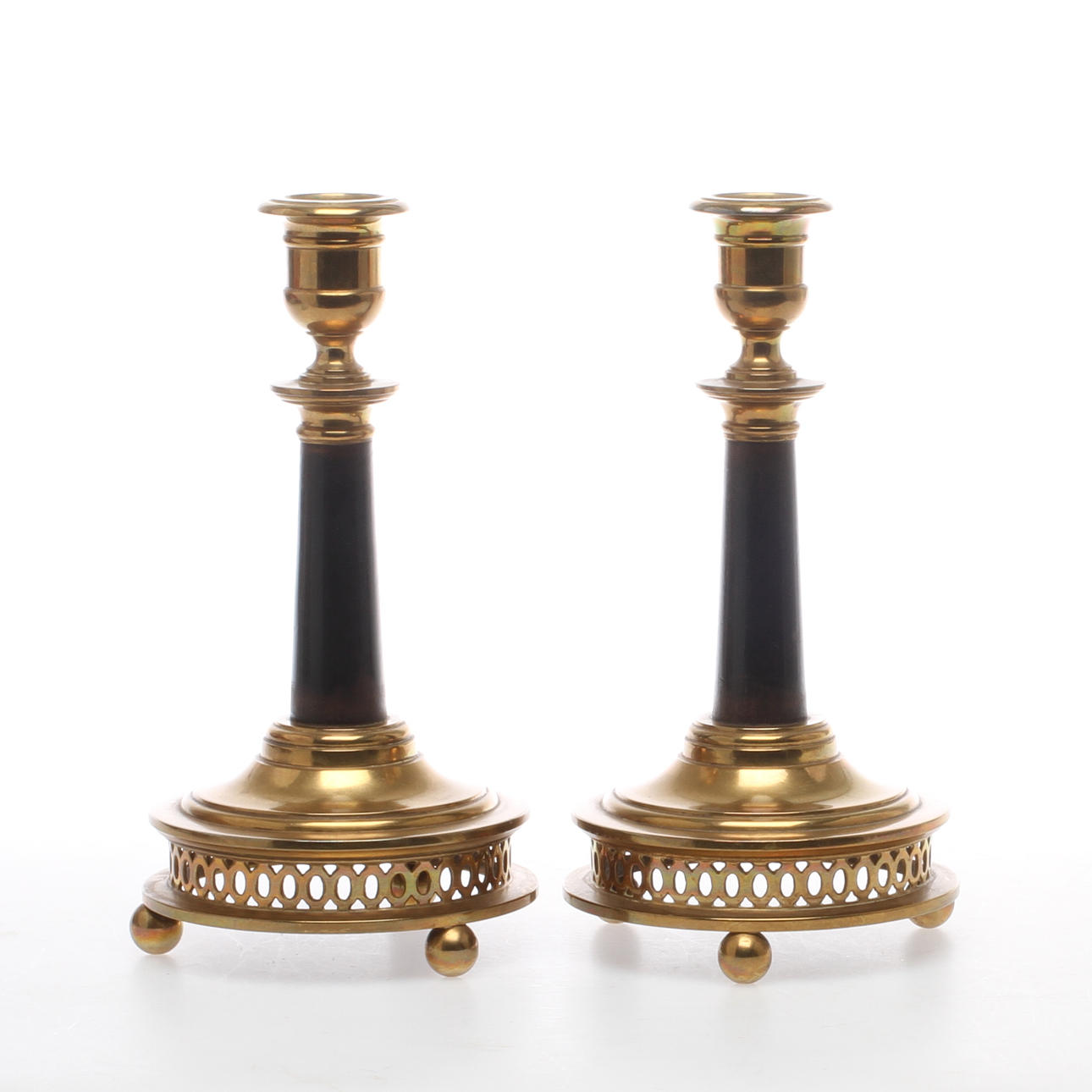 LJUSSTAKAR 1 par, mässing samt trä, No 72B, Skultuna.