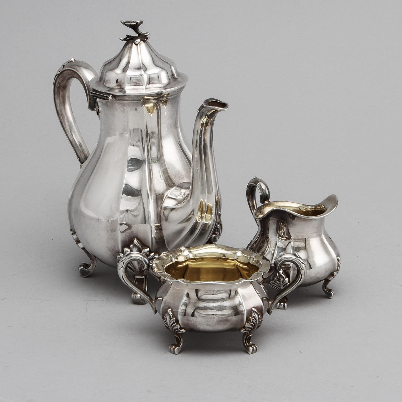 KAFFESERVIS, silver, 3 delar, ca 750 gram.