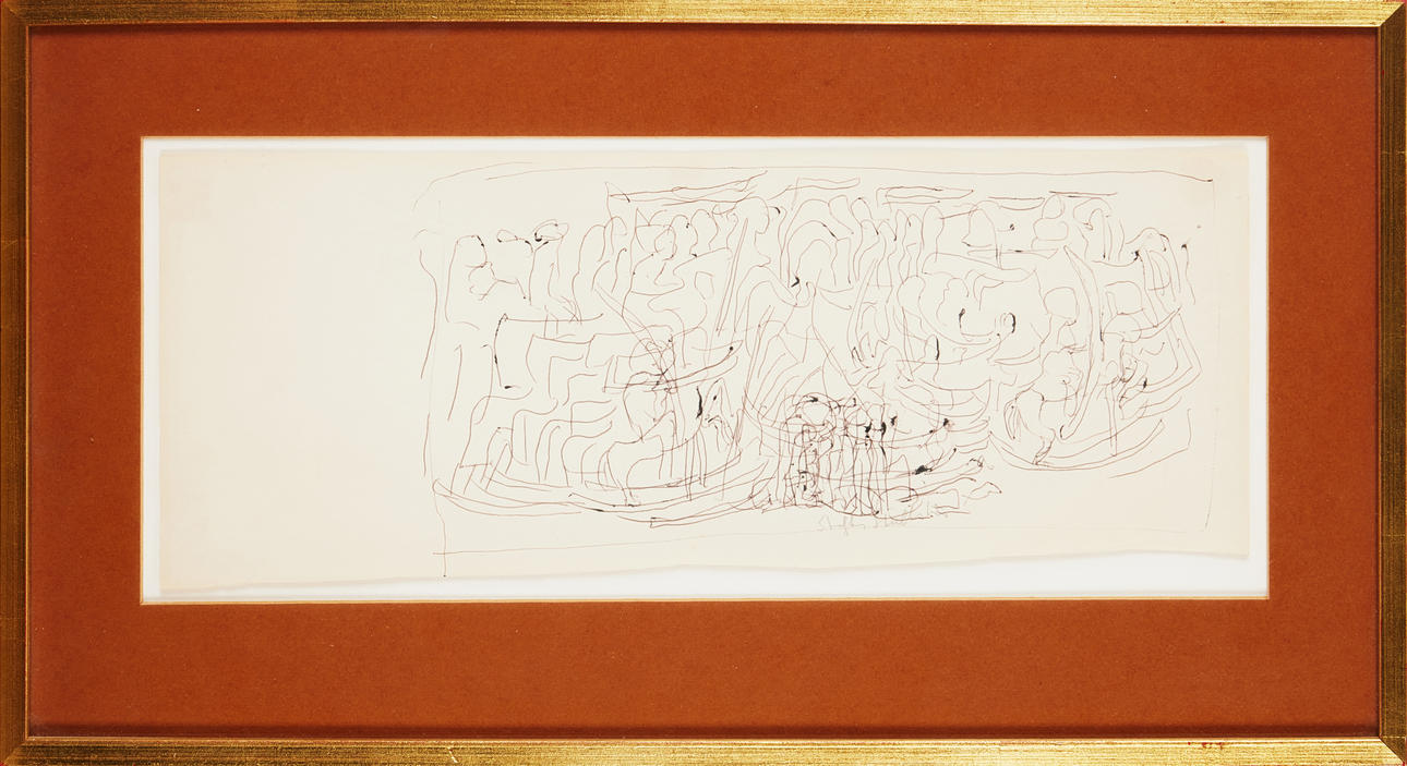 STAFFAN HALLSTRÖM. Figure composition, ink drawing on paper, signed.