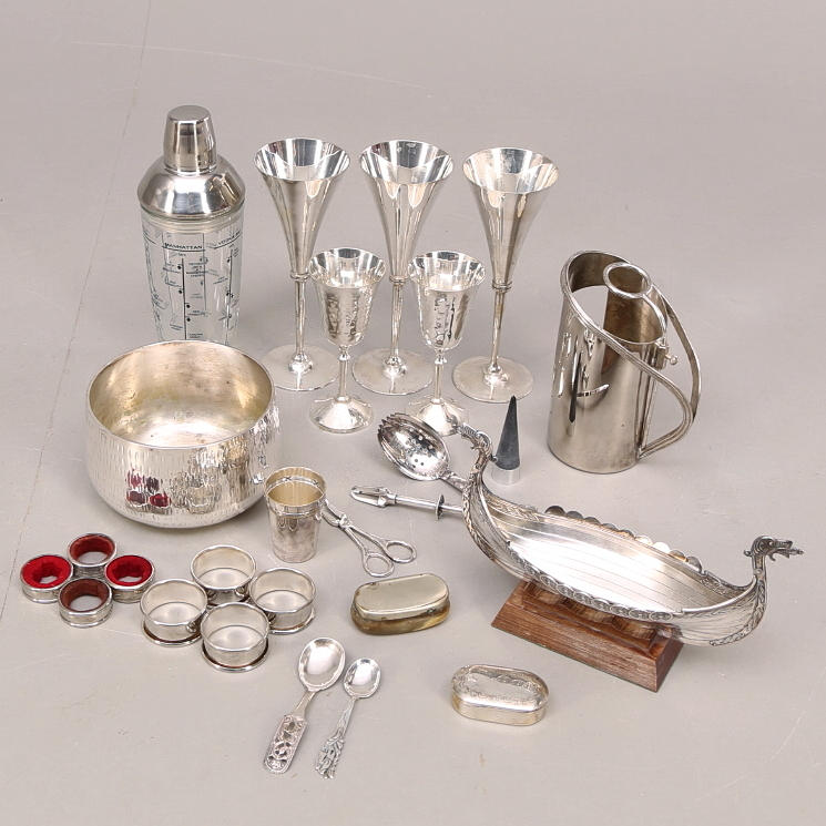 DRINKTILLBEHÖR, nysilver + SKEDAR silver 2 st.
