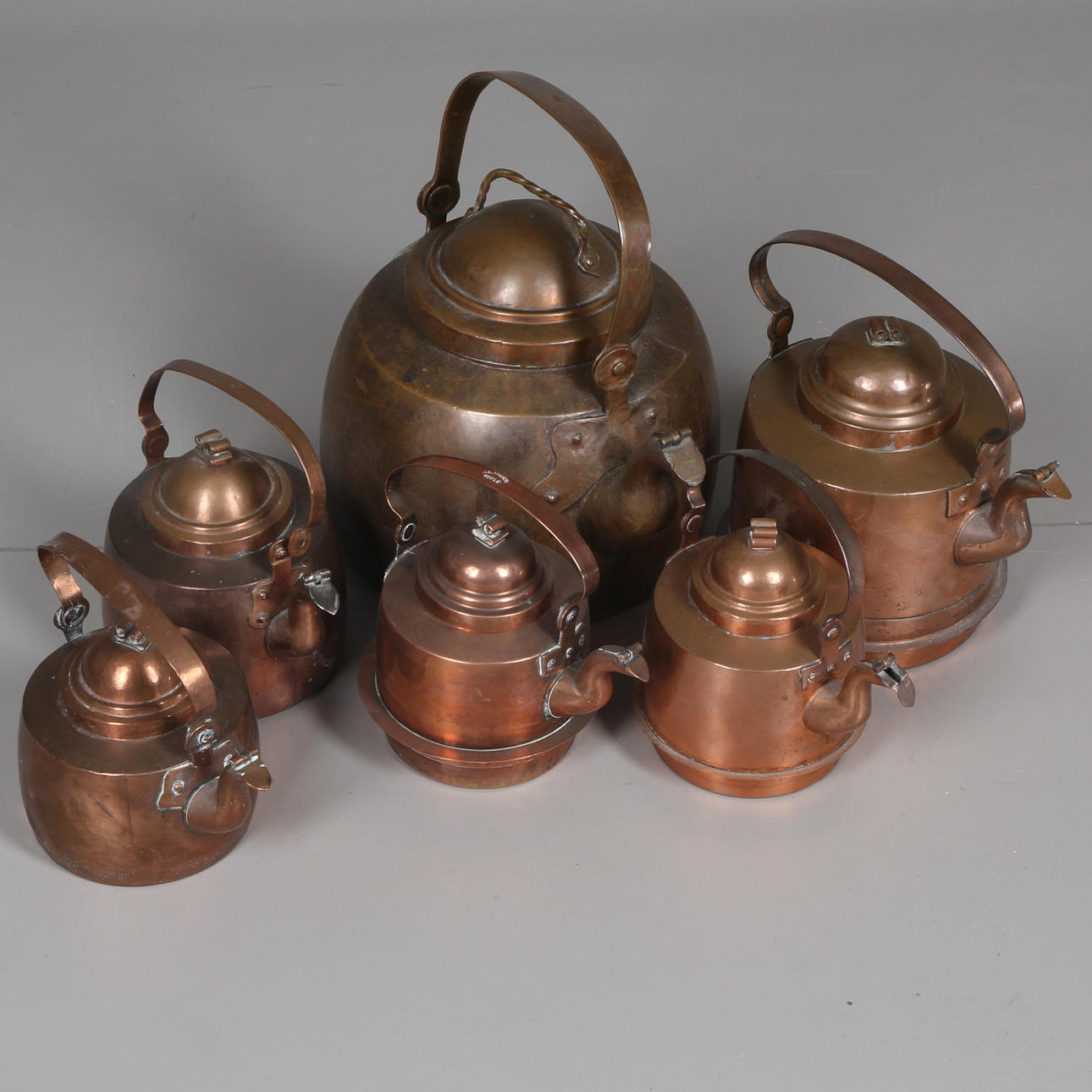 KAFFEPANNOR, 10 st, koppar, 17-1900-tal.