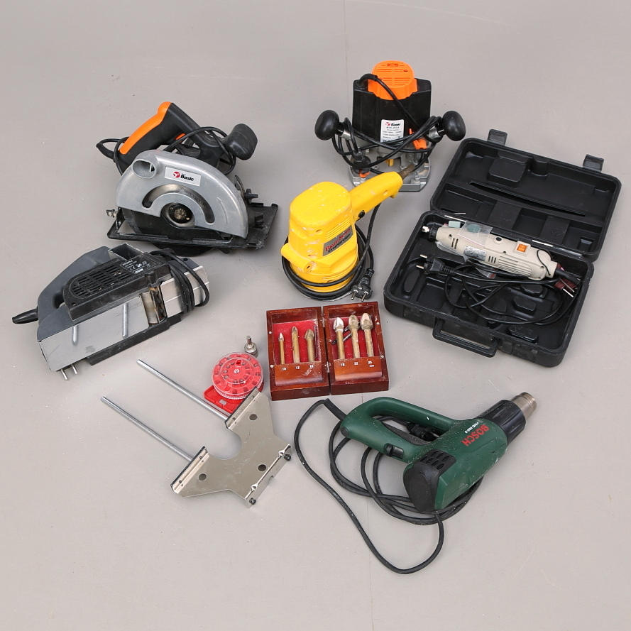POWER TOOLS 6 kpl, Pyörösaha Basic, höylä Toolmate, hiomakoneet.