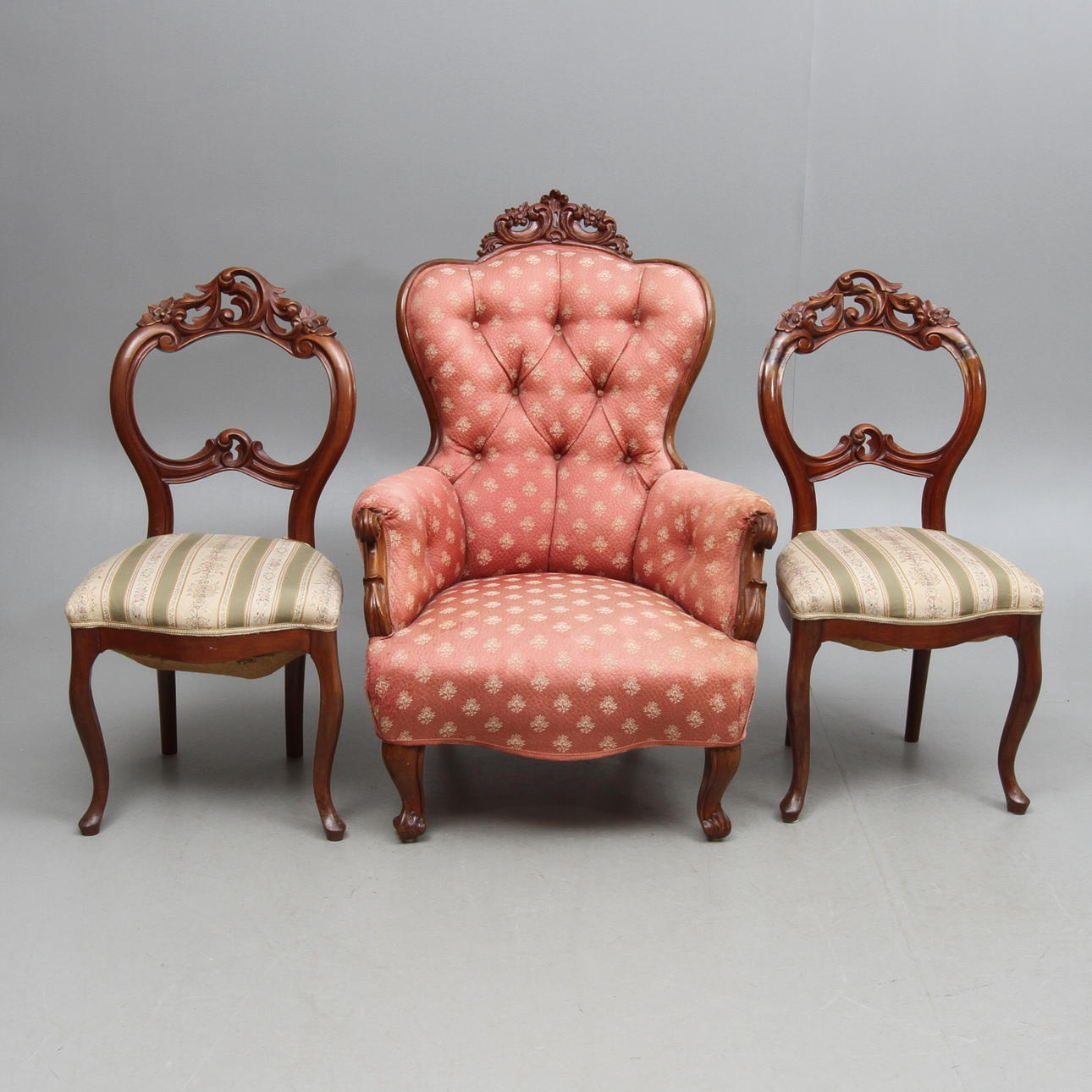 FÅTÖLJ, STOLAR, 2 st, nyrokoko, 1800-tal.