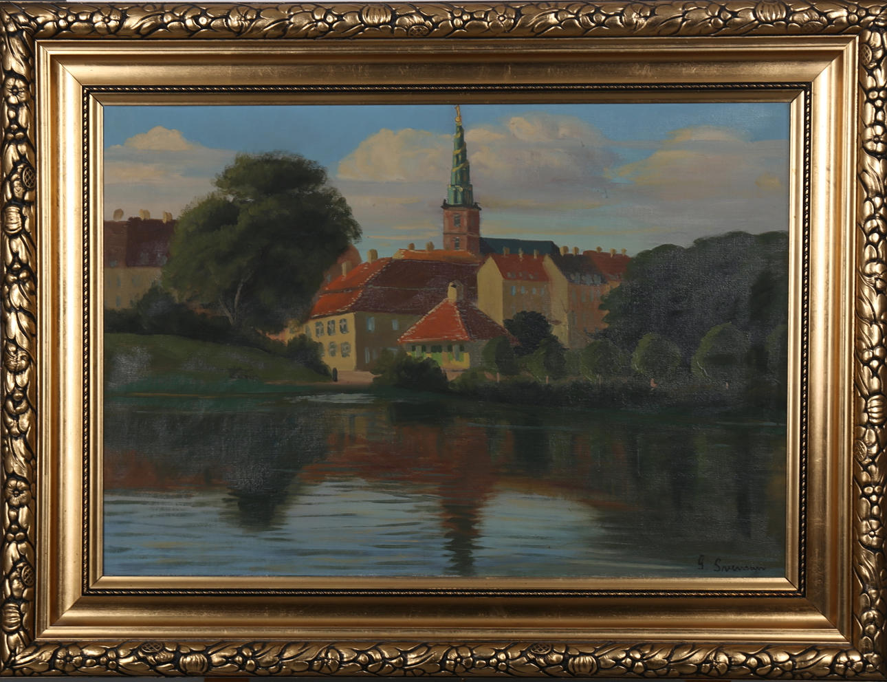 GÖTE SVENSSON. Vor Frelsers Kirke, Köpenhamn, olja på duk, signerad G Svensson.