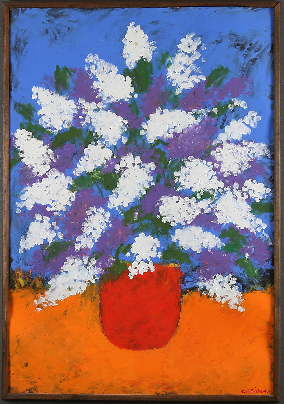 GUNNAR GREIBER. Syrenbukett, gouache på papp. Signerad.