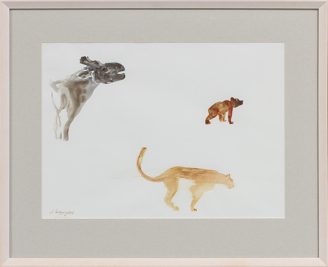 JOHAN LAGERGÅRD. Älg, leopard, björn, akvarell, signerad.