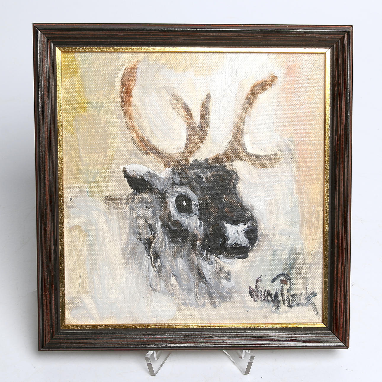 LARS PIRAK. "En ren kom ut ur dimman", olja på duk, signerad.