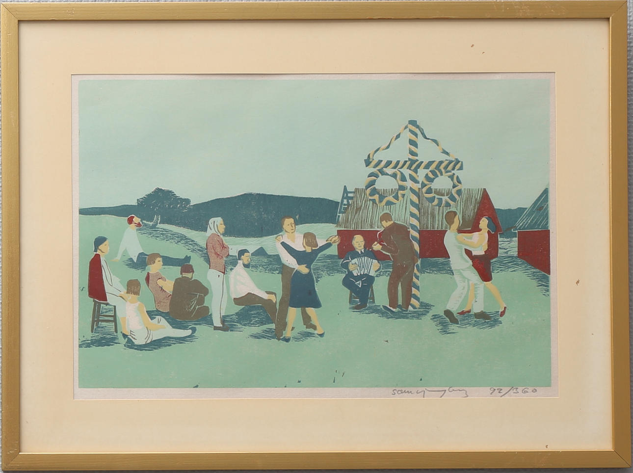 SVEN LJUNGBERG. Midsommardans. Färglitografi, signerad och numrerad 92/360.