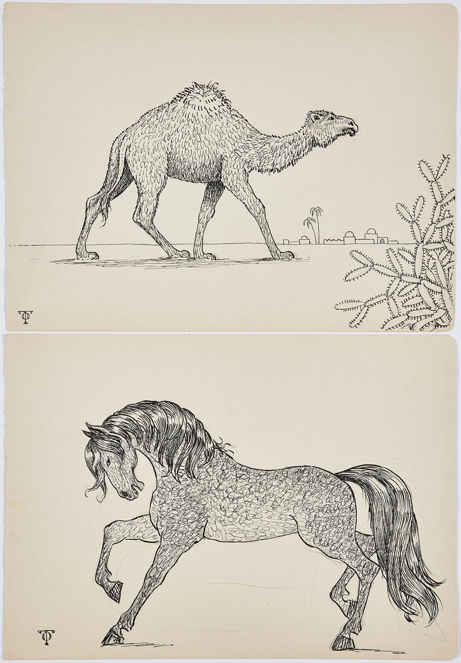 OLOF THUNMAN (1879-1944). TECKNINGAR, 2 st., föreställande häst samt ...