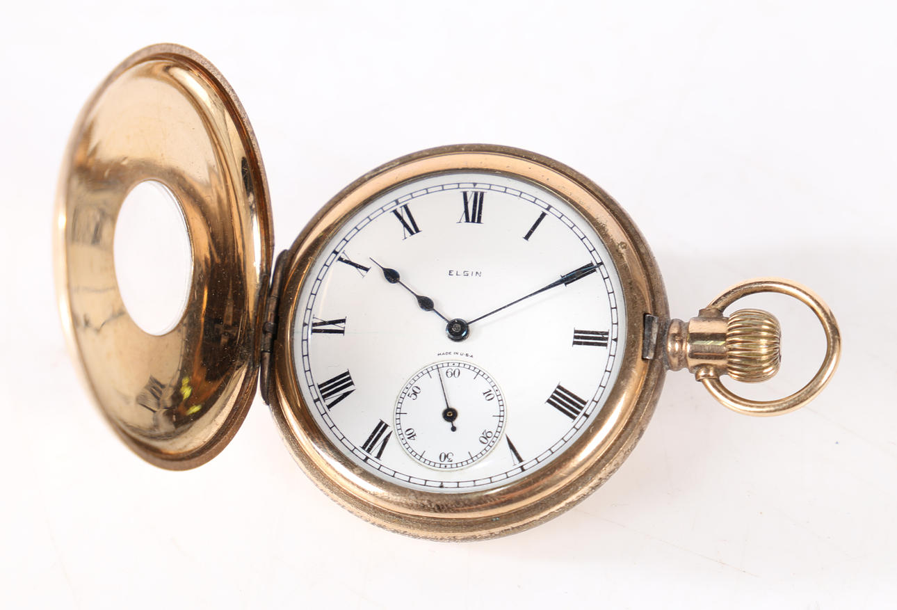 A ELGIN HALF HUNTER POCKET WATCH. Clocks & Watches - Pocket & Stop ...