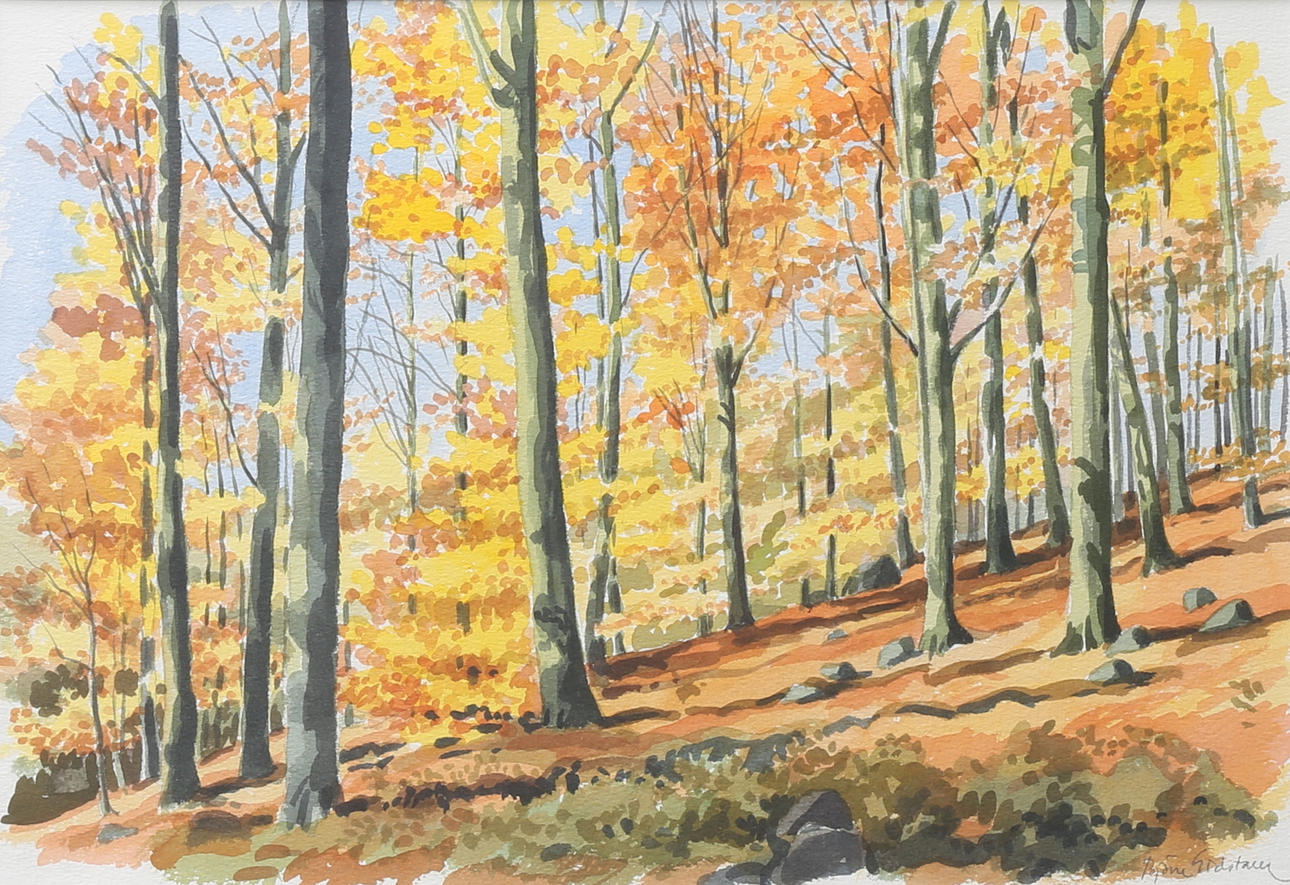 BJÖRN GIDSTAM. Höstskog. Akvarell, signerad.