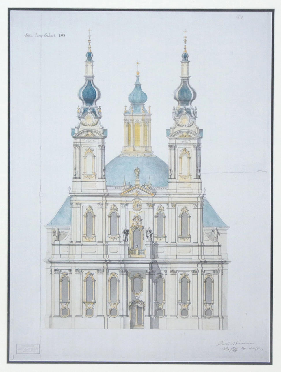 Iglesia de la abadía de Balthasar Neumann Langenheim, 1742, impresión.