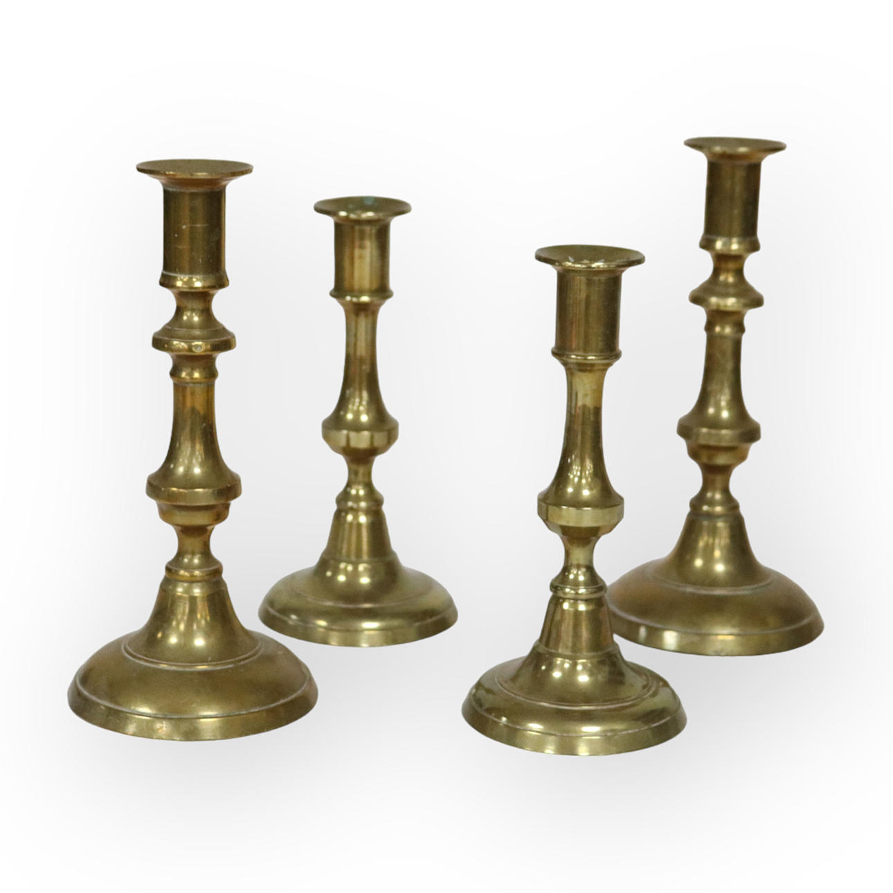 LJUSSTAKAR, 2 par, mässing, 1800-tal.