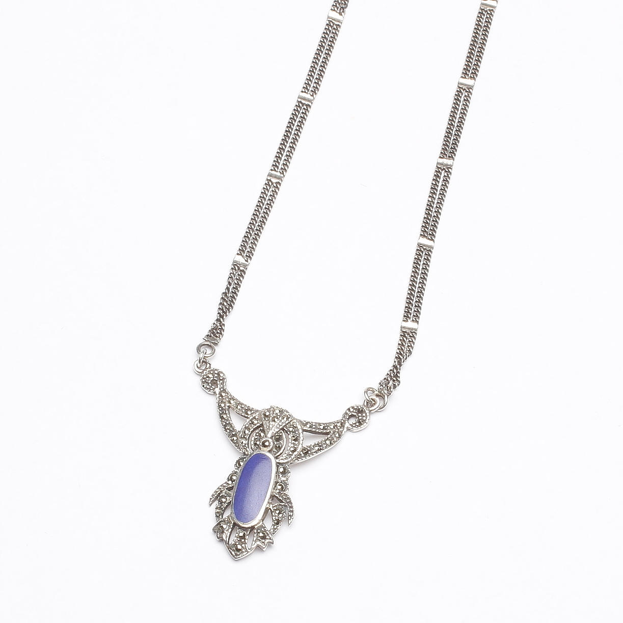 COLLIER, silver med markasiter, art deco-stil, 1900-tal.