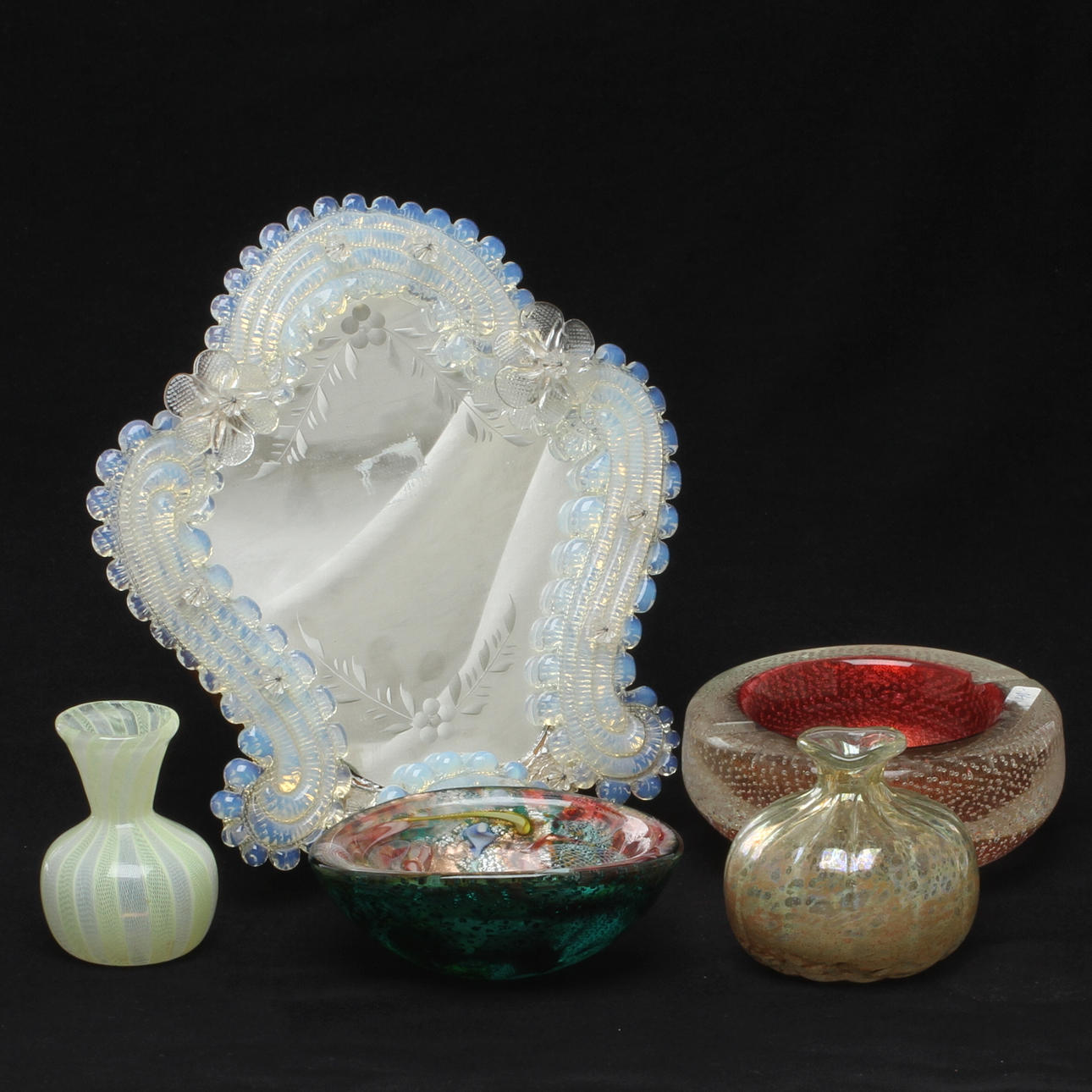 PARTI GLAS, 4 delar, samt BORDSSPEGEL, bland annat Italien, 1900-tal.